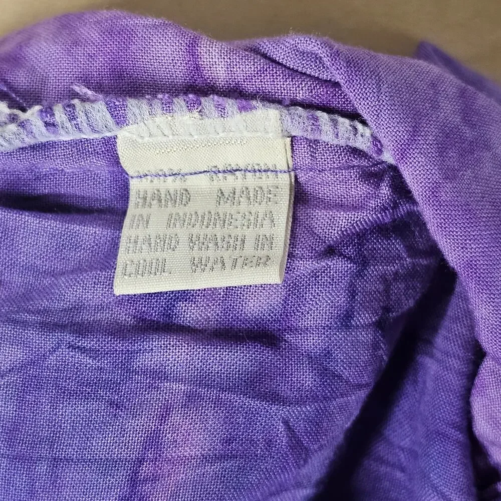 VTG ULUWatu of Bali Purple Tie Dye Crop Top Pants Set Sz Small Boho Hippie Beach
